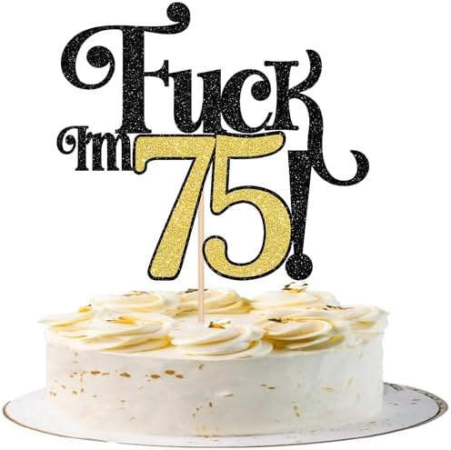ZHUOWEISM 1 PCS Happy 75th Birthday Cake Topper Glitter Cheers to 75 Cake Pick Funny 75 Cake Decorations for 75th Birthday Anniversary Party Cake Decorations Supplies Black Gold