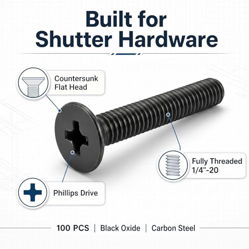Image of Blulu 100 Pcs 1 /4 inch-20 x 1 Hurricane Shutter Fasteners, 304 Stainless Steel Sidewalk Bolts, Truss Head Machine Screws for Exterior Window Panels and Doors Hardware Black