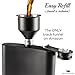 Matte Black Flask 8 oz + Black Funnel + Black Canvas Pouch. Gift Set, Classy Packaging. Engraved Well-Deserved. Stainless Steel Hip Flask For Liquor For Men