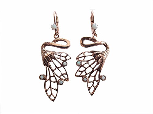 Pendientes de plata 925 con diseño de alas de ángel y ópalo