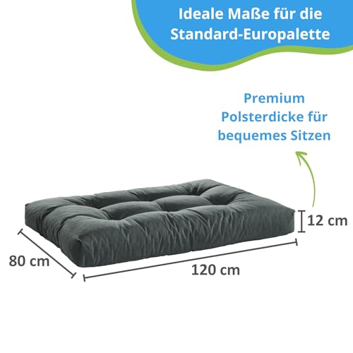 Bodyprotect Palettenkissen 120 x 80 x 12 cm Outdoor & Indoor, Bequemes Sitzkissen, Paletten Kissen, hochwertiger Möbelstoff in dunkelgrau