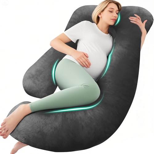 Image of Chilling Home Pregnancy Pillow, U Shaped Pregnancy Pillows for Sleeping Full Body Pillow Maternity Pillow for Pregnant Women 58 inch, Pregnant Women Must Have with Removable Cover, Black