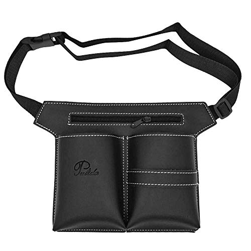 Hairdressing Pouch Belt Professional Multifunction Makeup Tool Bag Salon Holster Hair Scissors Kit Bag Shears Brushes Storage (Black)
