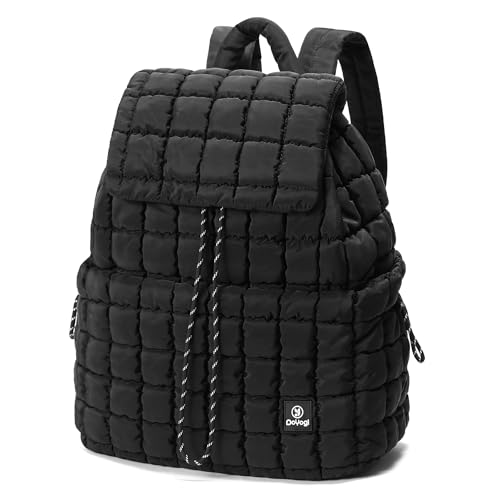 DOYOGI Quilted Backpack for Women, Lightweight Travel Gym Bag, Hiker Pack Drawstring Padding Backpacks, Puffer Travel Bag for Casual Daypack(Black)