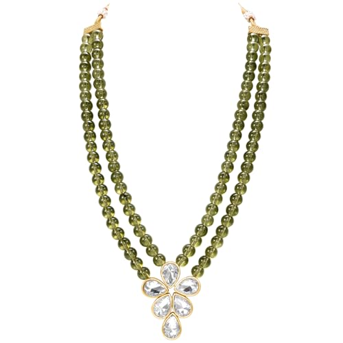 Image of Peora Crystal Faux Pearl Kundan Necklace & Jewellery Set Gift for Women