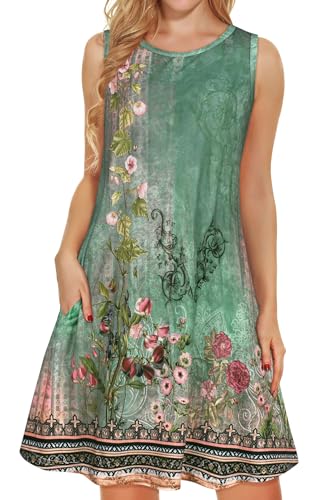 Image of elescat Women's Summer Dresses 2026 Beach Casual Sleeveless Floral Print Tank Loose Sundress with Pocket