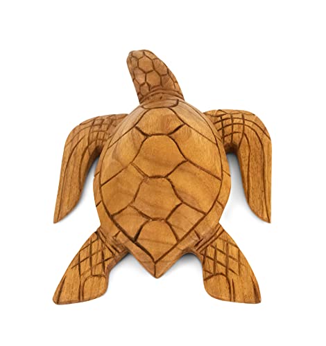 G6 Collection Wooden Tortoise Home Decor Sculpture Statue Hand Carved Decorative Accent Figurine Handcrafted Handmade Seaside Tropical Nautical Ocean Coastal Decoration Swimming Turtle (9.5" Long) #TOP4