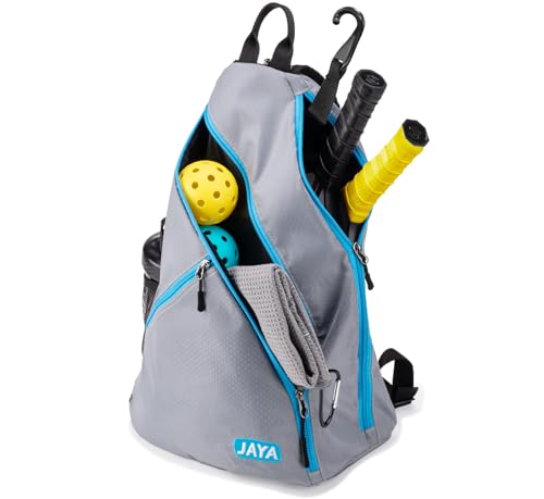 JAYA Lightweight Pickleball Bag, Adjustable Straps Backpack for Tennis, Badminton Equipment with Fence Hook, Reversible Paddle Bag for Men and Women, Grey Blue