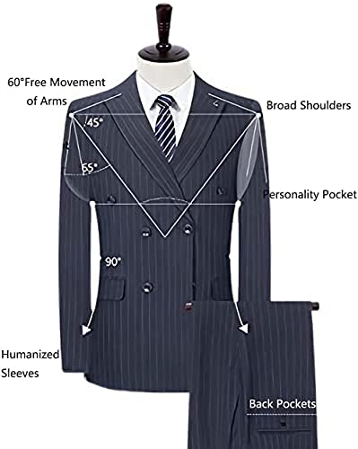 Wangyue Mens Pinstripe Suits 2 Piece Regular Fit Suit Double Breasted Blazer Pants Business Wedding Suit2