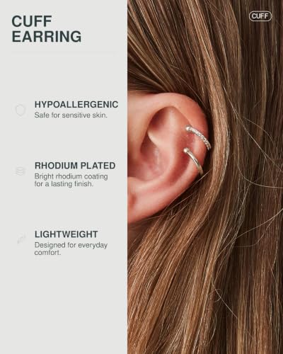 Image of PAVOI 14K Gold Plated 925 Sterling Silver Round Huggie Ear Cuff Earrings for Women | Clip On Cartilage Cuff Earrings