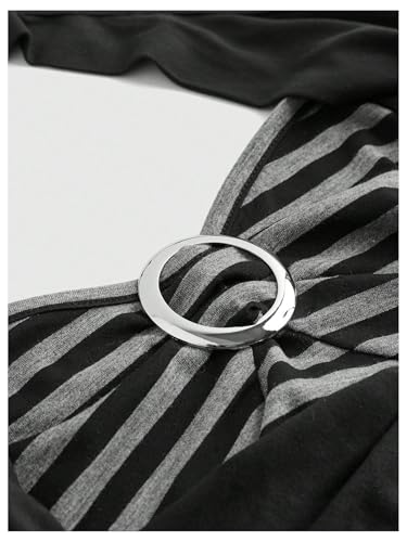 Women's Grunge Vintage Striped Halter Top Ring Detail Draped Sleeveless Y2k Tops Punk Ruched Crop Tops3