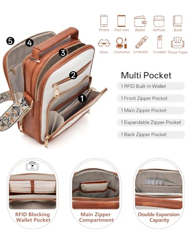 Image of Large Crossbody Bags for Women,Boho Strap Vegan Leather Purse | Built-in Wallet RFID Womens Crossbody Purse,Structured, Multi Pockets, Versatile Shoulder Bag for Travel,commuting,daily