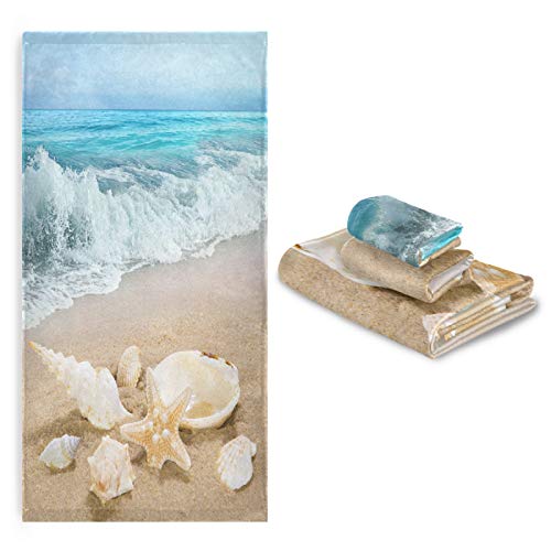 Beach Ocean Starfish Towels Set Of 3 Seashell Sea Summer Hand Towel Blue Sky Bath Towel Washcloth Soft Thin Face Guest Towel Kitchen Tea Dish Towels Bathroom Decorations Housewarming Gifts #TOP7