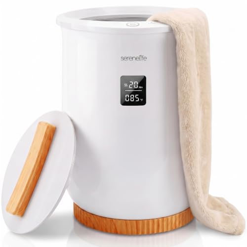 Image of SereneLife Digital Display Bucket Towel Warmers, White Large Towel Warmer for Spa and Bathroom, Luxury Towel Heater Gifts for Him & Her, Auto Shut-Off, Fits 2 large, Blankets, Bathrobes, PJ's