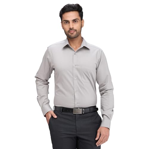 Image of Raymond Men's Slim Fit Solid Pattern Pure Cotton Semi Cut Away Collar Full Sleeve Formal Shirt