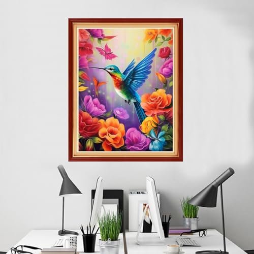 Image of Foxhool Beginners Cross Stitch Kits Stamped Full Range of Embroidery Kits for Adults DIY Cross Stitches kit Embroidery Patterns for Needlepoint kit-Flower Hummingbird 16x20 inch