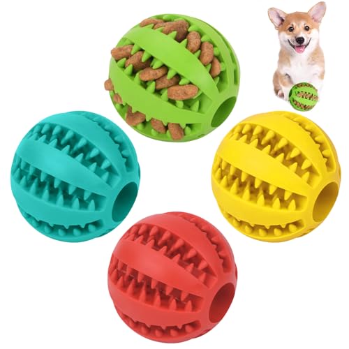 flintronic 4 Stück Hundeball, Naturgummi Hundespielzeug mit Minzgeschmack Ø 5cm, Kauspielzeug aus Naturgummi, Hundezahn Reinigungs Spielzeugball, interaktives Hundespielzeug für Große & Kleine Hunde