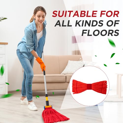 Image of Hushee 6 Pack Large Microfiber Tube Mop Heads 18 oz Heavy Duty Commercial Industrial Wet Mop Head Refill Reusable Machine Washable Looped End Mopheads for Hardwood, Tile, Laminate Floors (Red)