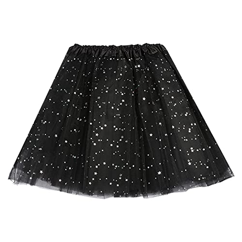 Tutú para mujer – Falda de tul verde con lentejuelas estrellas falda adolescente niña 3 capas rockabilly falda de ballet enagua falda de ballet falda de baile vestido para carnaval, Negro , Talla
