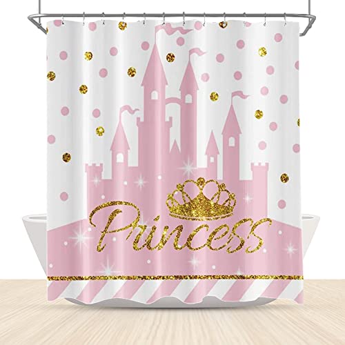 La mejor comparación de Ganchos para baño resistente al agua que puedes comprar esta semana. 37 Lfeey - Cortina de ducha de color rosa y dorado con ganchos, diseño de castillo de princesa, cortinas de baño blancas con ganchos, tela de poliéster resistente al agua, para...