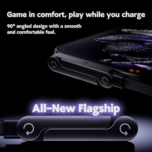 Image of mPix 240W USB C to USB C Cable 5FT with Desktop Stand, 90 Degree Right Angle Braided Fast Charging Type C Cord for iPhone 17 /16 /15, MacBook Pro /Air M4, Galaxy S25 /S24, iPad Pro, Switch