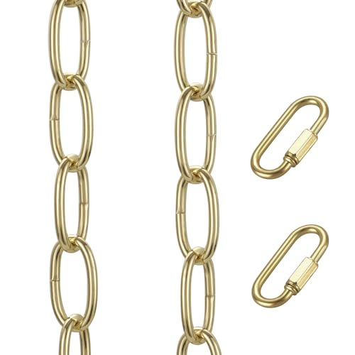 Image of Canomo Pendant Light Fixture Chain Adjustable Lighting Hanging Chain with Connection Locks for Chandelier, Plants Supports to 50LB (Brass, 12 feet)