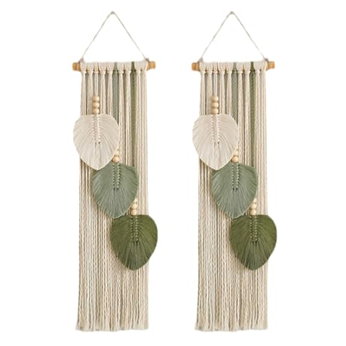 Steowsey Tapiz de algodón tejido a mano con diseño de hojas, bohemio, decoración de pared, para colgar en la pared, color blanco