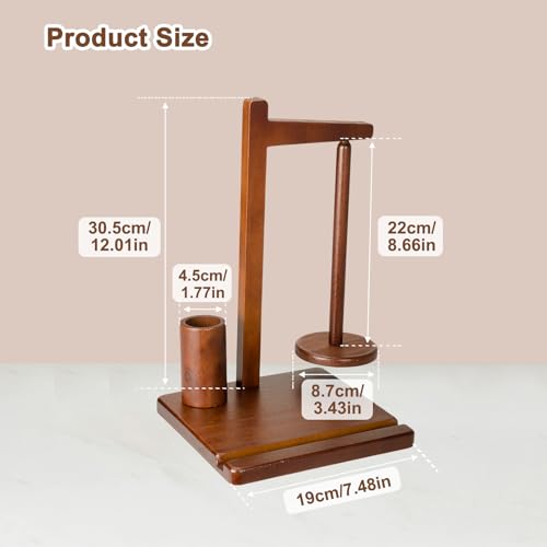 Image of Wooden Yarn Holder with Phone Stand and Crochet Hook Storage - Magnetic Yarn Spool for Knitting and Crocheting, Ideal Choice for Craft Lovers