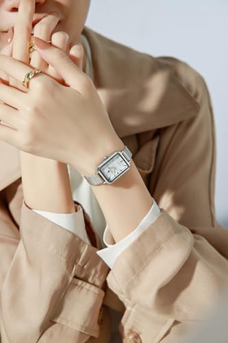 Image of London Fog Victoria Collection Analog Quartz Watch for Women with Textured Dial, Rectangular Metal Case, Mineral Glass, Mesh Strap & Water Resistant - LFW20006
