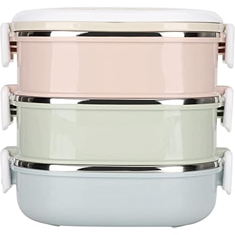 Porilkta 2700ml Lunch Box, 304 Stainless Steel Adult Lunch Containers Portable Leakproof Stackable Bento Box Food Storage for Office Outdoor Travel（3 Layer） (RXV123) Cover