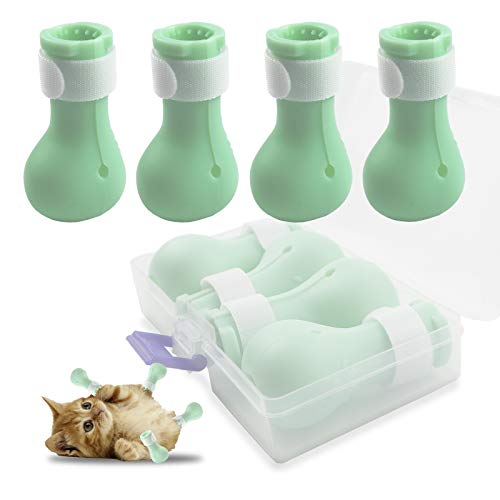 JAKI Anti-Scratch Cat Feet Covers, Adjustable Prickly Anti-Off Shoes for Cat Silicone Cat Paw Protector Boots for Cats of Various Sizes for Bathing and Shaving in Family or Pet Beauty Salon