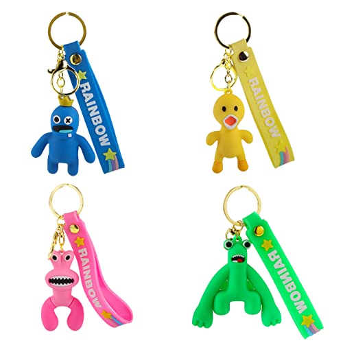 RosyFate 4 pcs Huggy Wuggy kuscheltiere, Schlüsselanhänger, Rainbow Buddy Schlüsselanhänger, Rucksack-Anhänger, Rainbow Buddy Schlüsselanhänger, Schlüsselanhänger, Dekoration für Horrorspiele Cover