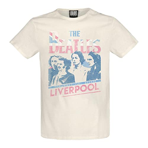 Amplified - Camiseta Liverpool 2nd Edition The Beatles para Adultos Unisex (S) (Blanco Retro)