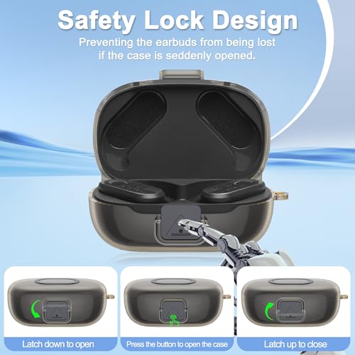 POZCIS [with Safety Lock] for JBL Endurance Peak 3 Case Cover, Clear Soft TPU Protective Earbuds Case with Carabiner Accessories Set(Clear Grey) by POZCIS - Used condition - Image 4