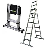 Telesteps 14ES Telescoping A-Frame Ladder β 10 ft Height, 14 ft Reach | Type 1AA 375 lb Rated | One-Touch Folding Aluminum Ladder with Stair Offset, Safety Locks & Stabilizer Bar