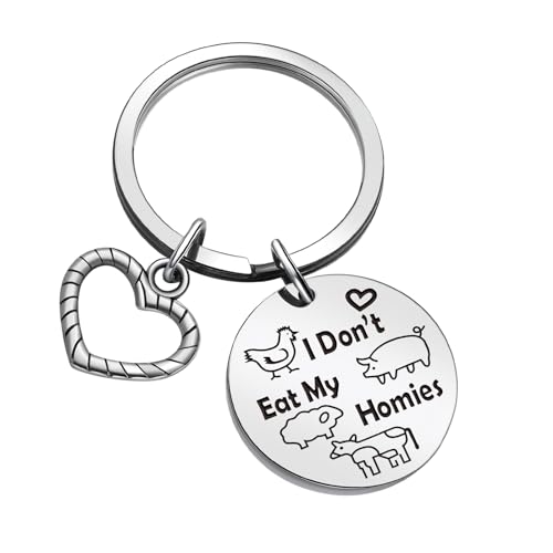 ZQEOU Vegetarian Lover Keychain Vegan Friends Keychain Animal Rescue Jewelry Vegan Husband Gift, Vegetarian Keychain, Standard