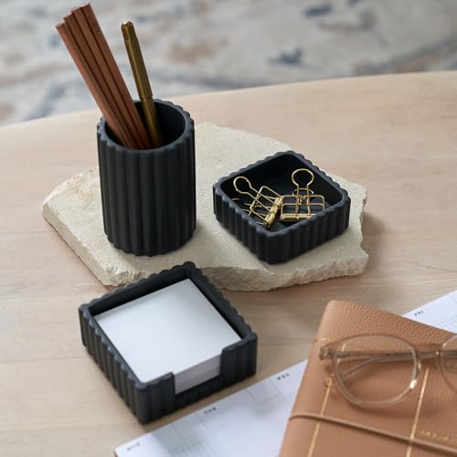 KIBAGA Modern Aesthetic Desk Accessories Set of 3 - Stylish Concrete Organizers for Pens & Office Supplies - A Cute and Functional Addition to Your Workspace Decor - Thumbnail 5