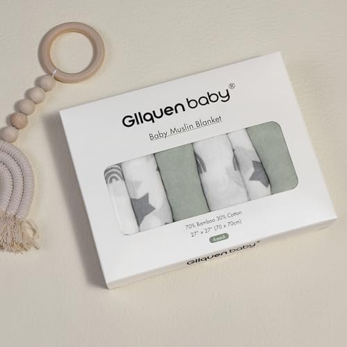 GLLQUEN BABY Receiving Blanket Boy Cotton Muslin Swaddle Blankets Girl Newborn Squares Breathable & Soft Thin Baby Blankets Cloths Double Absorbent Infant Swaddling Wrap - 6 Pack (Star)