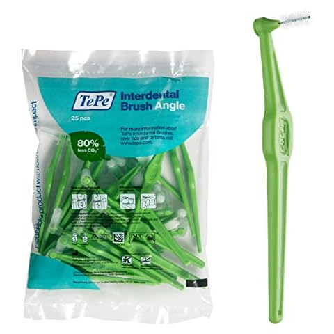 TEPE Interdental Brush Angle, Angled Dental Brush for Teeth Cleaning, Pack of 25, 0.8 mm, Large Gaps, Green, Size 5 Cover