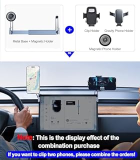 DICMKY Dual Head Tesla Phone Mount Model Y/3 2026 2025 2024 2023 2022 2021, [Magnetic/Clip] Car Accessories for Tesla Screen Phone Holder Stand, (Fit for Tesla Model Y(Juniper)/3(Highland))