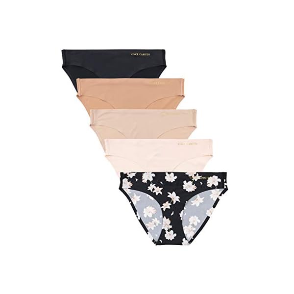 Vince Camuto Women's Underwear - 5 Pack Seamless Microfiber Bikini Briefs (S-XL), Size Medium, Black Floral/Ballet/Tan/Chai/Black