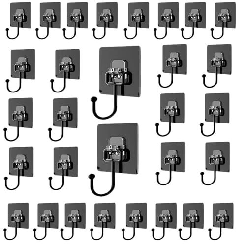 Image of Maxxic Labaratories (30pcs) Big Black Self Adhesive Wall Hooks Heavy Duty for Hanging | Nail Free Sticky Hooks for Wall Heavy Items Without Drilling, Transparent Wall Hanger Hook