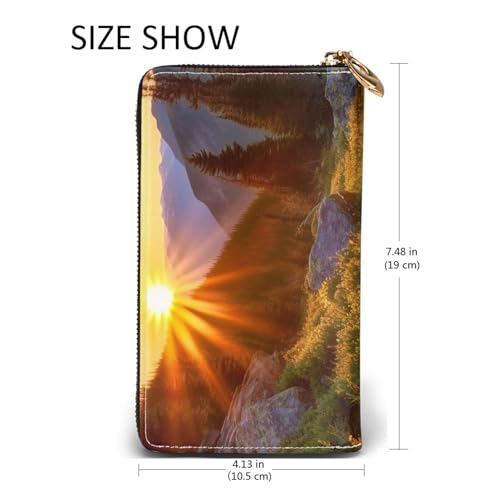 Rocky Mountain Sunset Sunshine Leather Wallet for Women Long Coin Purse Ultra Slim Credit Cards Holder Bifold Clutch2