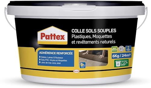 Pattex - PATTEX Colle sols souples plastiques, moquettes et revêtements naturels - adhérence renforcée, formule sans solvant - Seau 6 kg