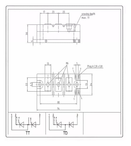 Module thyristor TD180N16KOF 1800V haute tension double commutation