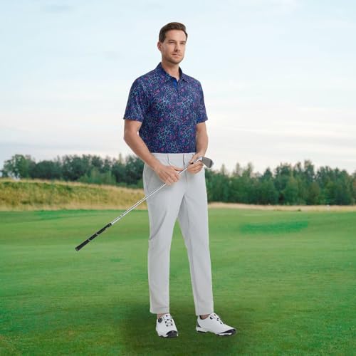 Image of M MAELREG Mens Golf Shirt Short Sleeve Dry Fit Print Moisture Wicking Performance Patterns Collared Polo Shirt