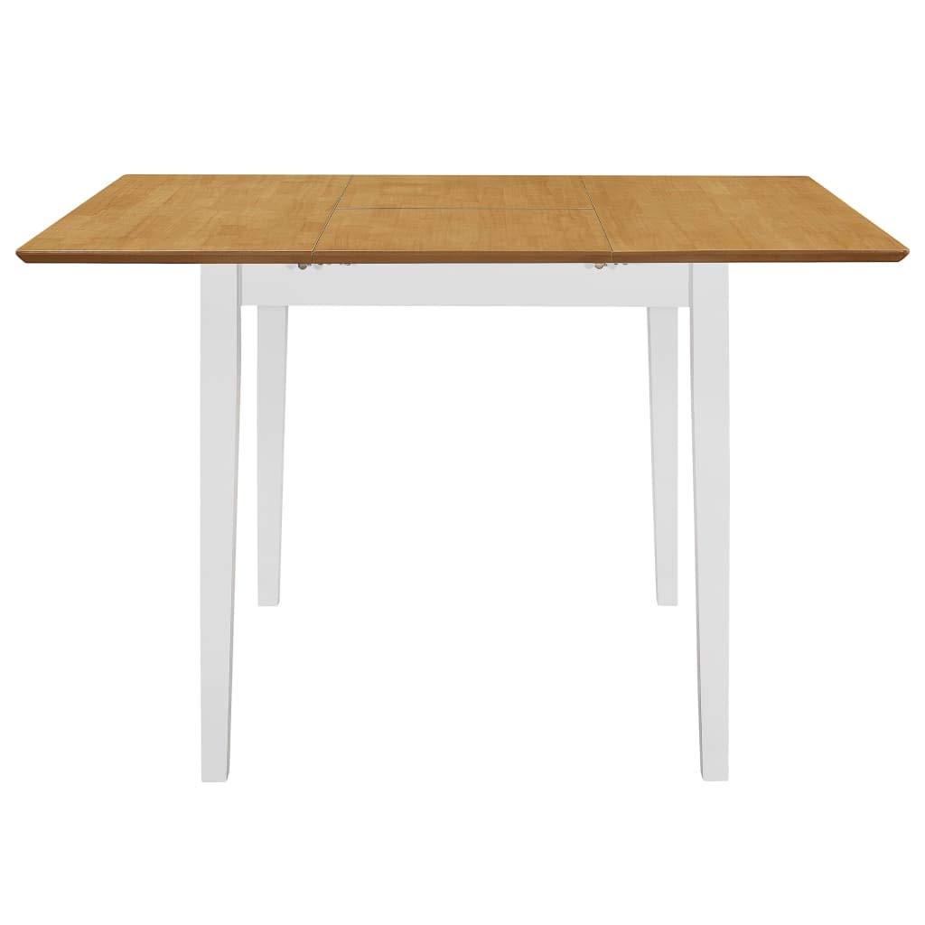Mesa de comedor extensible blanca (80-120) x 80 x 74 cm MDF Madera de árbol de caucho Chapa Aspecto rústico Diseño práctico Mesa extensible Ahorra espacio Plegable Fácil montaje