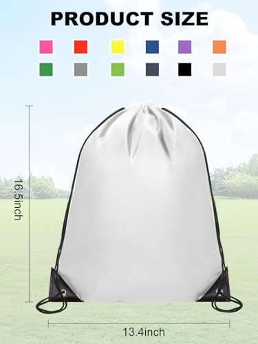 Image of ZenNex 50 Pcs Drawstring Backpacks Bulk, 16.5x13.4 Inches Reusable Cinch Sack Bags for Gym Sports Beach School Travel and Party Favors, Assorted Colors(50, White)