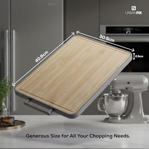 Image of 2-in-1 Chopping Board for Kitchen | Stainless Steel & Bamboo Cutting Board | Hygienic Dual-Sided Board for Meat, Vegetables & Fruits | Rust-Proof, Easy to Clean (41 x 31cm)