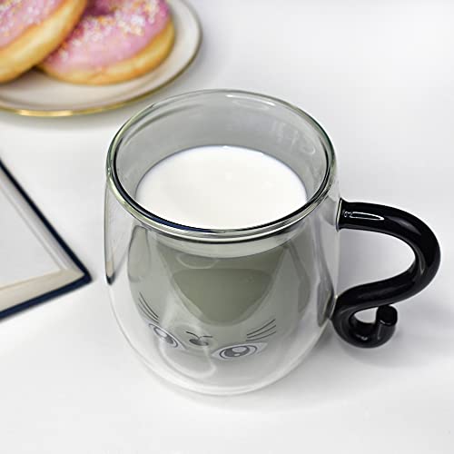 Black Cat Mug Cute Mug With Handle Double Walled Coffee Mug Kawaii Cat Presents For Women Glass Mugs Tea Cup Cute Birthday Gifts Mug For Cat Lovers Ideas Halloween Christmas #TOP5